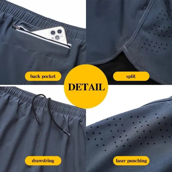 Men’s Running Shorts Double Layer Black Quick-drying Workout Pants