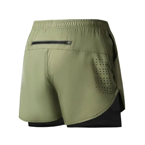 Men’s Running Shorts Double Layer Black Quick-drying Workout Pants - Army Green / S(50-60kg)