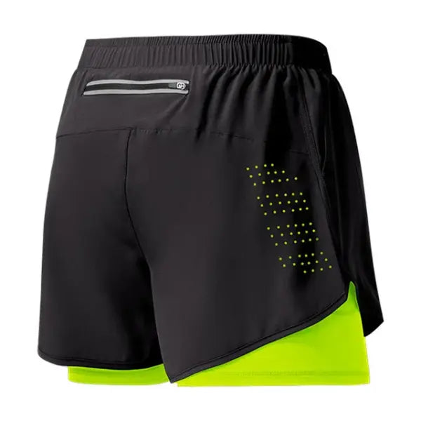 Men’s Running Shorts Double Layer Black Quick-drying Workout Pants - fluorescent green / XXL(90-100kg)