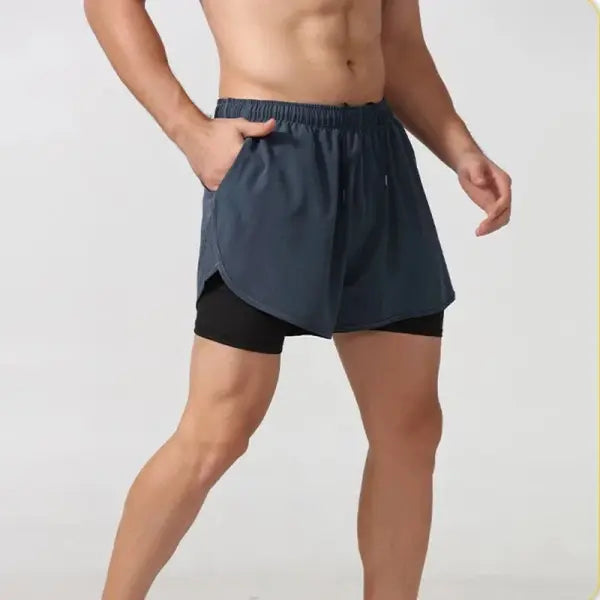 Men’s Running Shorts Double Layer Black Quick-drying Workout Pants