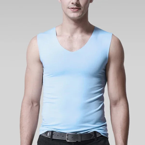 Men’s Seamless Silk Tank Top – Sleeveless Summer Gym & Casual Undershirt