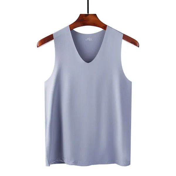 Men’s Seamless Silk Tank Top – Sleeveless Summer Gym & Casual Undershirt - gray / XXL 61-70 kg