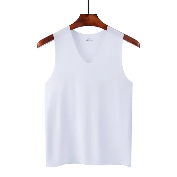 Men’s Seamless Silk Tank Top – Sleeveless Summer Gym & Casual Undershirt - white / L 40-50 kg