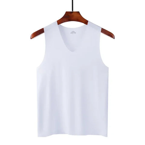 Men’s Seamless Silk Tank Top – Sleeveless Summer Gym & Casual Undershirt - white / L 40-50 kg
