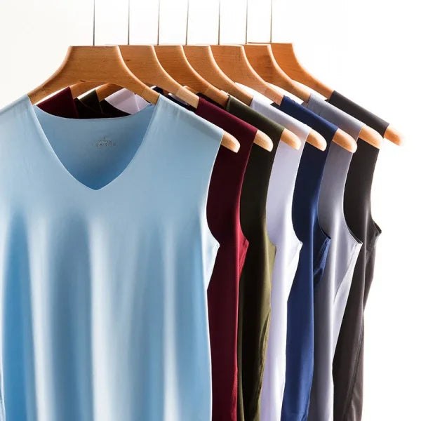 Men’s Seamless Silk Tank Top – Sleeveless Summer Gym & Casual Undershirt