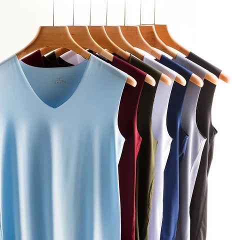 Men’s Seamless Silk Tank Top – Sleeveless Summer Gym & Casual Undershirt