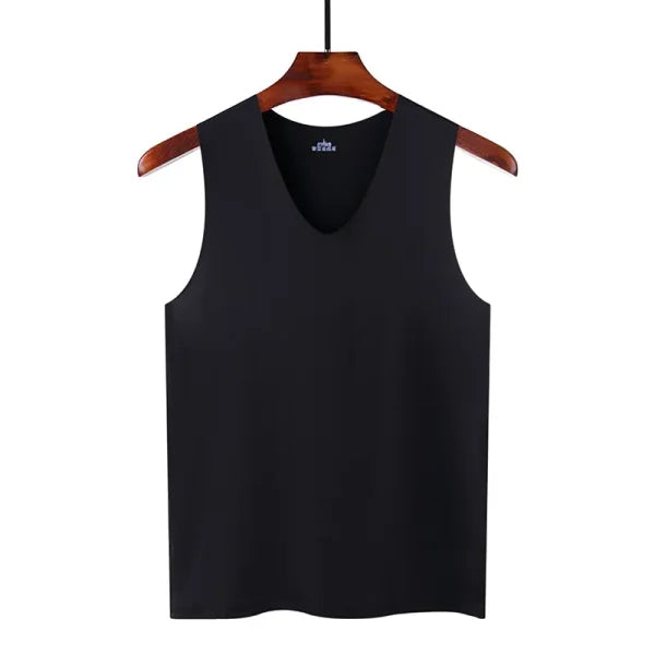 Men’s Seamless Silk Tank Top – Sleeveless Summer Gym & Casual Undershirt - black / 5XL 83-90 kg