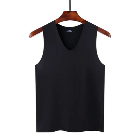 Men’s Seamless Silk Tank Top – Sleeveless Summer Gym & Casual Undershirt - black / 5XL 83-90 kg