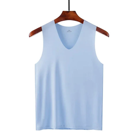 Men’s Seamless Silk Tank Top – Sleeveless Summer Gym & Casual Undershirt - light blue / L 40-50 kg