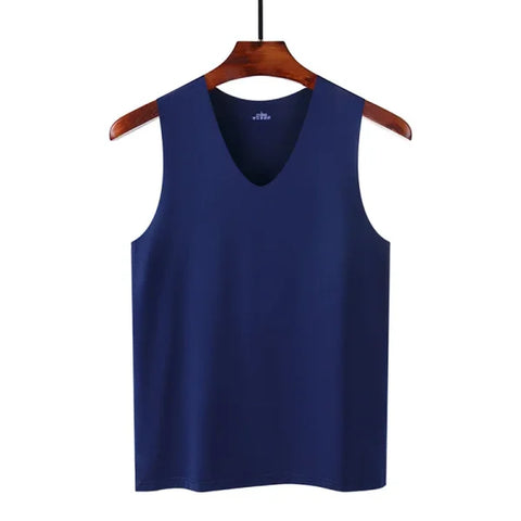 Men’s Seamless Silk Tank Top – Sleeveless Summer Gym & Casual Undershirt - navy / 4XL 79-85 kg