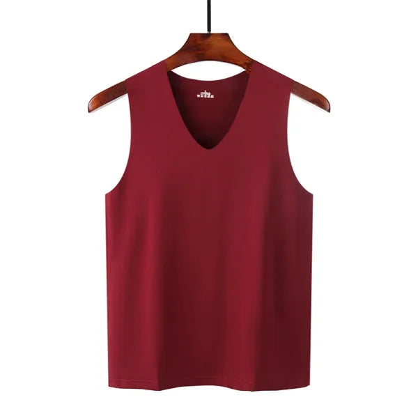 Men’s Seamless Silk Tank Top – Sleeveless Summer Gym & Casual Undershirt - wine red / XXL 61-70 kg