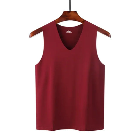 Men’s Seamless Silk Tank Top – Sleeveless Summer Gym & Casual Undershirt - wine red / XXL 61-70 kg