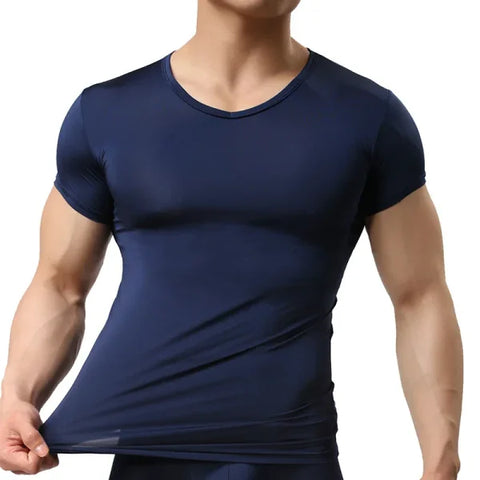 Men's Sheer Ice Silk Undershirt - Sexy See-Through Mesh Shirt - Himpall
