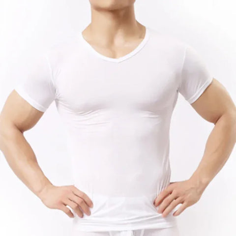 Men's Sheer Ice Silk Undershirt - Sexy See-Through Mesh Shirt - Himpall