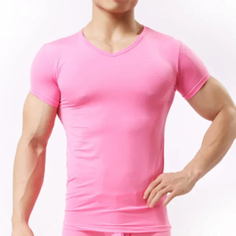 Men's Sheer Ice Silk Undershirt - Sexy See-Through Mesh Shirt - Himpall