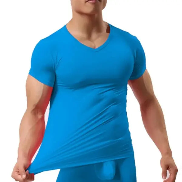 Men’s Ice Silk Sheer Mesh Undershirt - Sexy See-Through Fitness Muscle Tee - Breathable Bodybuilding Base Layer - Sky