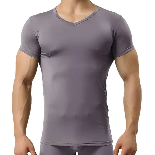 Men’s Ice Silk Sheer Mesh Undershirt - Sexy See-Through Fitness Muscle Tee - Breathable Bodybuilding Base Layer - Gray