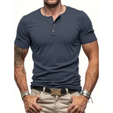 Men’s Short Sleeve Henley Neck T-shirt Solid Color Male Tops Slim Fit Button Neck Casual Cozy Tshirt Streetwear
