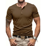 Men’s Short Sleeve Henley Neck T-shirt Solid Color Male Tops Slim Fit Button Neck Casual Cozy Tshirt Streetwear