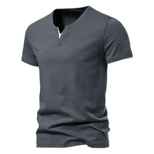 Men’s Short Sleeve Slim Fit Henley - Casual V-Neck Cotton Tee - Basic Summer Essential Button Top - Dark Gray / M
