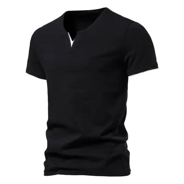 Men’s Short Sleeve Slim Fit Henley - Casual V-Neck Cotton Tee - Basic Summer Essential Button Top - Black / 5XL