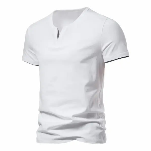 Men’s Short Sleeve Slim Fit Henley - Casual V-Neck Cotton Tee - Basic Summer Essential Button Top - White / 5XL