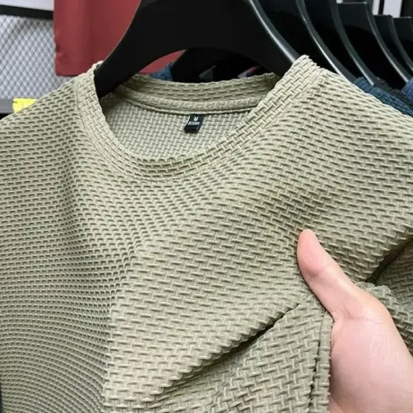 Men’s Short Sleeve Mesh Bamboo Ice Silk T-shirt Casual Versatile Summer Elastic Slimming Top for Men