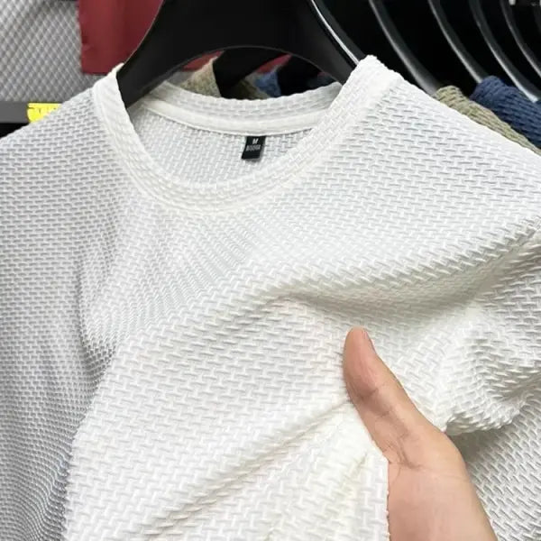 Men’s Short Sleeve Mesh Bamboo Ice Silk T-shirt Casual Versatile Summer Elastic Slimming Top for Men
