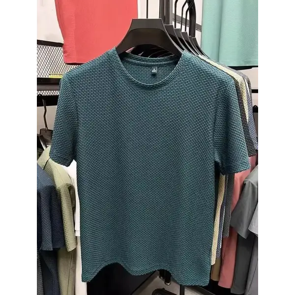 Men’s Short Sleeve Mesh Bamboo Ice Silk T-shirt Casual Versatile Summer Elastic Slimming Top for Men
