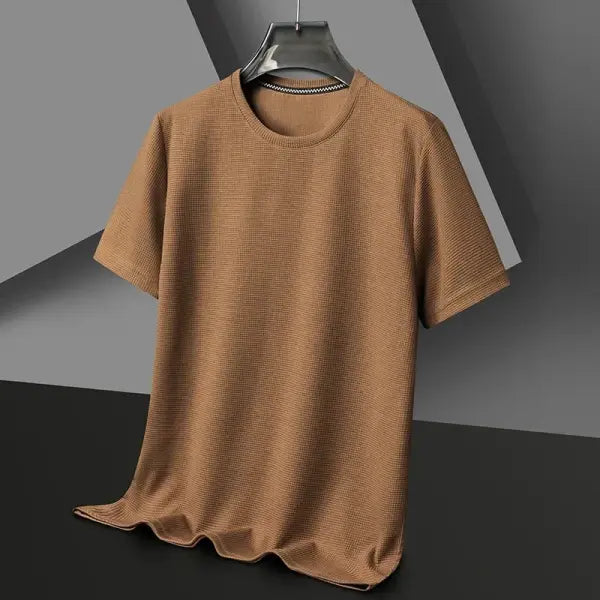 Men’s Short Sleeved Waffle T-shirt Casual Summer Style - YELLOW / S