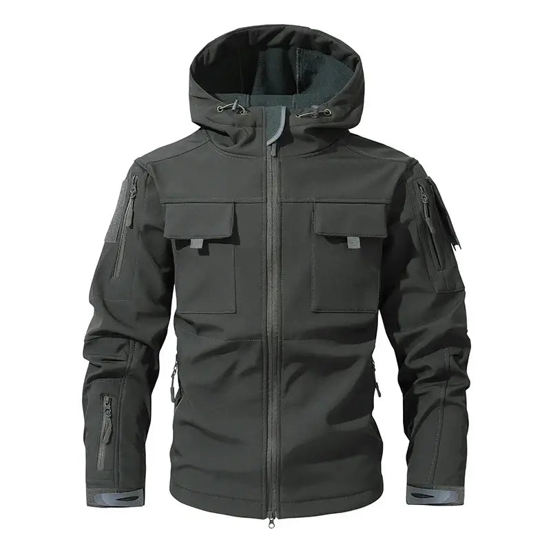 Men’s Silent Soft Shell Camouflage Tactical Jacket Waterproof Warm Fleece Hunting Jackets Outdoor Hiking Fishing Hooded