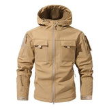 Men’s Silent Soft Shell Camouflage Tactical Jacket Waterproof Warm Fleece Hunting Jackets Outdoor Hiking Fishing Hooded