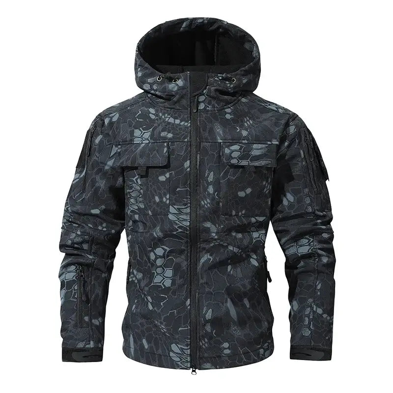 Men’s Silent Soft Shell Camouflage Tactical Jacket Waterproof Warm Fleece Hunting Jackets Outdoor Hiking Fishing Hooded
