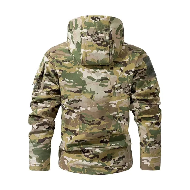 Men’s Silent Soft Shell Camouflage Tactical Jacket Waterproof Warm Fleece Hunting Jackets Outdoor Hiking Fishing Hooded