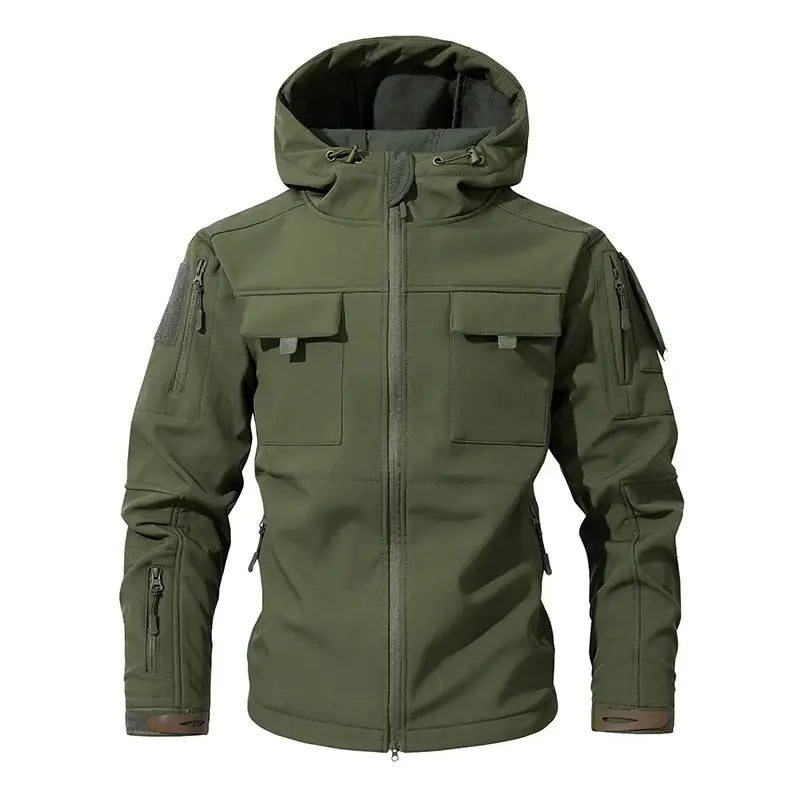 Men’s Silent Soft Shell Camouflage Tactical Jacket Waterproof Warm Fleece Hunting Jackets Outdoor Hiking Fishing Hooded