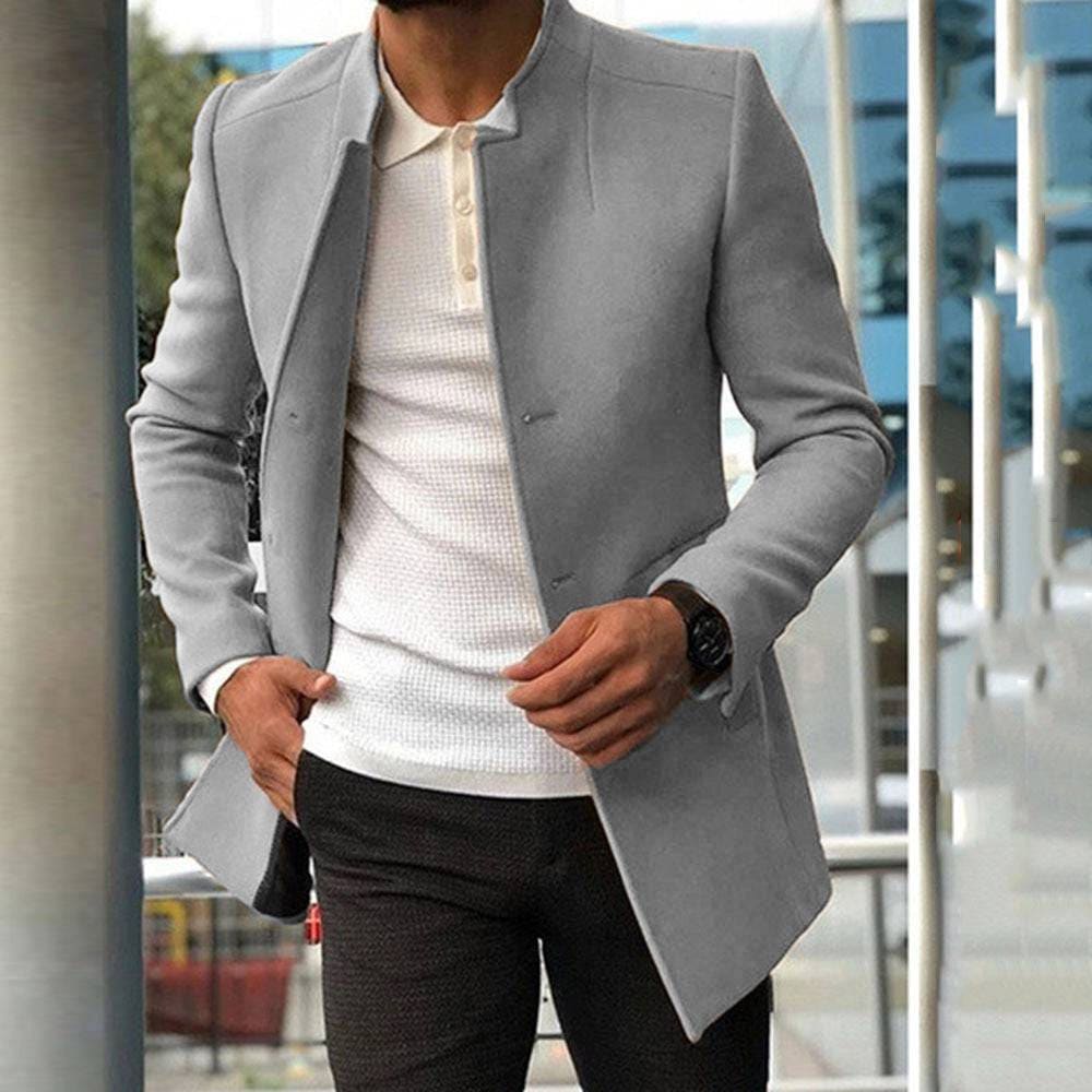 Men’s Slim Fit Coat – Stylish Business Casual Single-breasted Jacket - Grey / 2XL