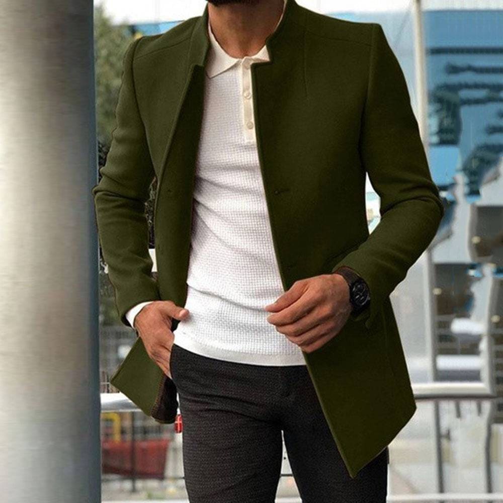 Men’s Slim Fit Coat – Stylish Business Casual Single-breasted Jacket - Army Green / 2XL