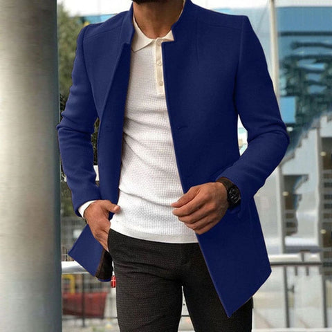 Men’s Slim Fit Coat – Stylish Business Casual Single-breasted Jacket - Blue / 2XL