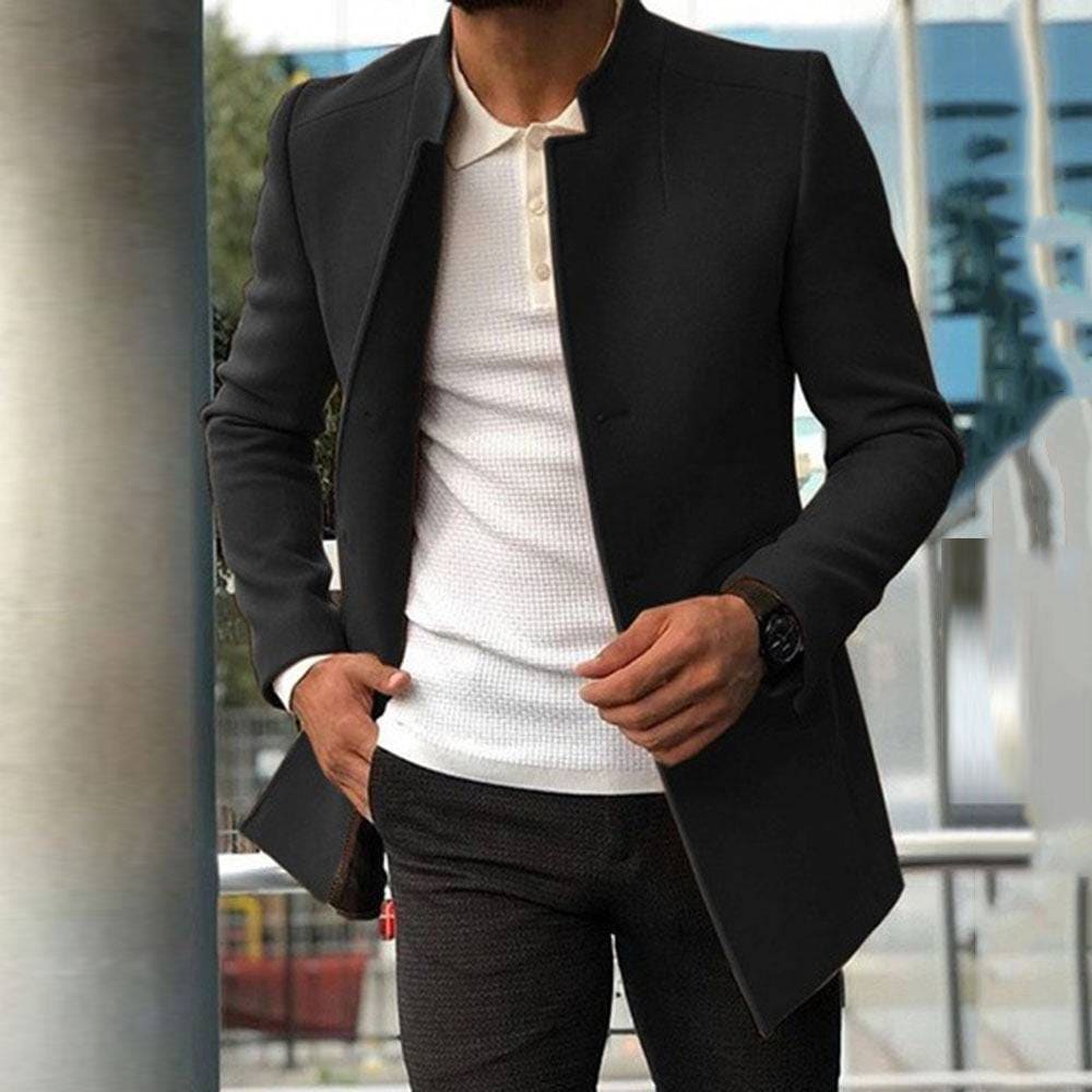 Men’s Slim Fit Coat – Stylish Business Casual Single-breasted Jacket - Black / 2XL