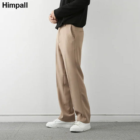 Beige wide-leg trousers with white sneakers in Men’s Solid Color Casual Pants