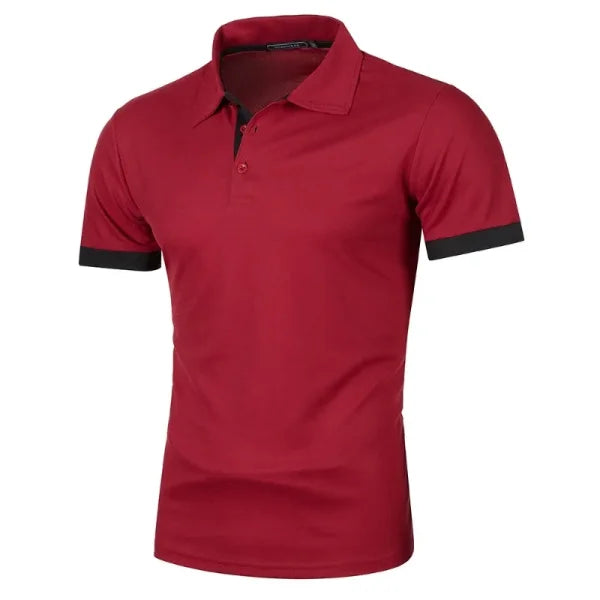 Men’s Solid Color Polo Shirt – Lightweight Summer Lapel Streetwear Tee - Red / Asian M(45-55KG)