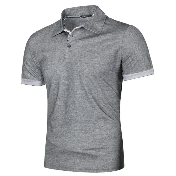 Men’s Solid Color Polo Shirt – Lightweight Summer Lapel Streetwear Tee - Denim Blue / Asian XXL(60-80KG)