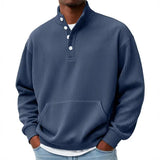 Mens Solid-Color Turtleneck Casual Long-Sleeve Polo Sweatshirt With Pockets For Men Spring Autumn Clothing Loose Button