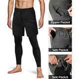 Men’s 2-in-1 Training Athletic Sport Pants - Performance Workout Joggers - Built-in Compression Gym Fitness Trousers