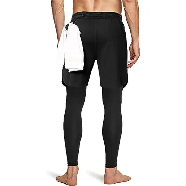 Men’s 2-in-1 Training Athletic Sport Pants - Performance Workout Joggers - Built-in Compression Gym Fitness Trousers
