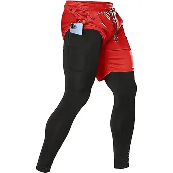 Men’s 2-in-1 Training Athletic Sport Pants - Performance Workout Joggers - Built-in Compression Gym Fitness Trousers