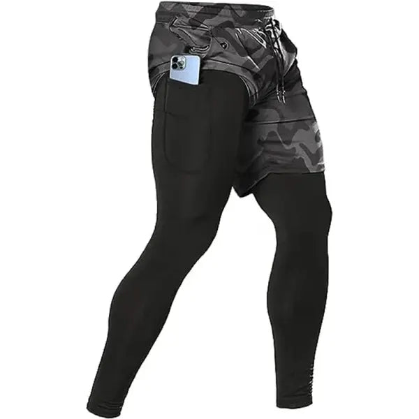 Men’s 2-in-1 Training Athletic Sport Pants - Performance Workout Joggers - Built-in Compression Gym Fitness Trousers