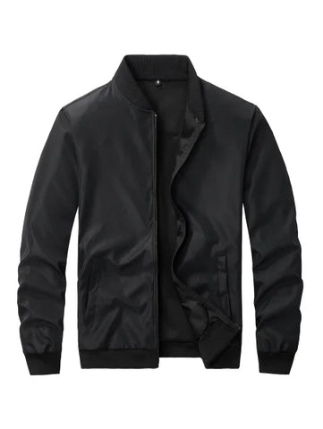 Men's Spring and Autumn Baseball Collar Jacket – Loose Fit Solid Color Casual Coat - Himpall