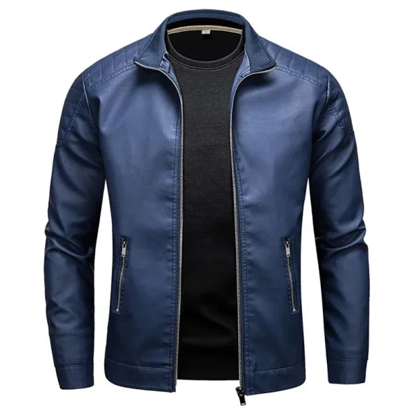 Men's Stand Collar Leather Jacket – Fashion Slim Fit Casual Korean Style - Himpall