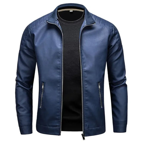 Men's Stand Collar Leather Jacket – Fashion Slim Fit Casual Korean Style - Himpall